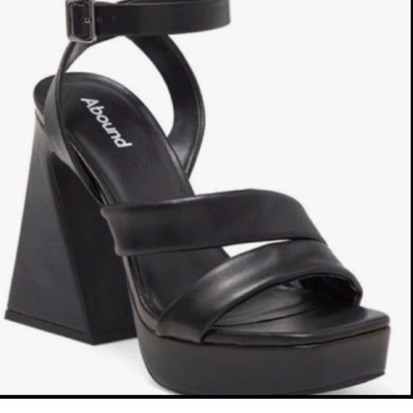 Abound Shoes - Abound Platform Sandals Women 9.5 Black Excellent Flared Block Heel Square Toe